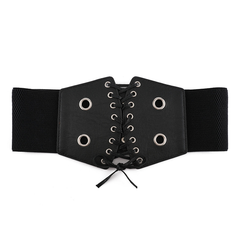 Women's Wide Decorative Elastic Elastic Waist Seal Black Strap Casual Versatile Belt Women