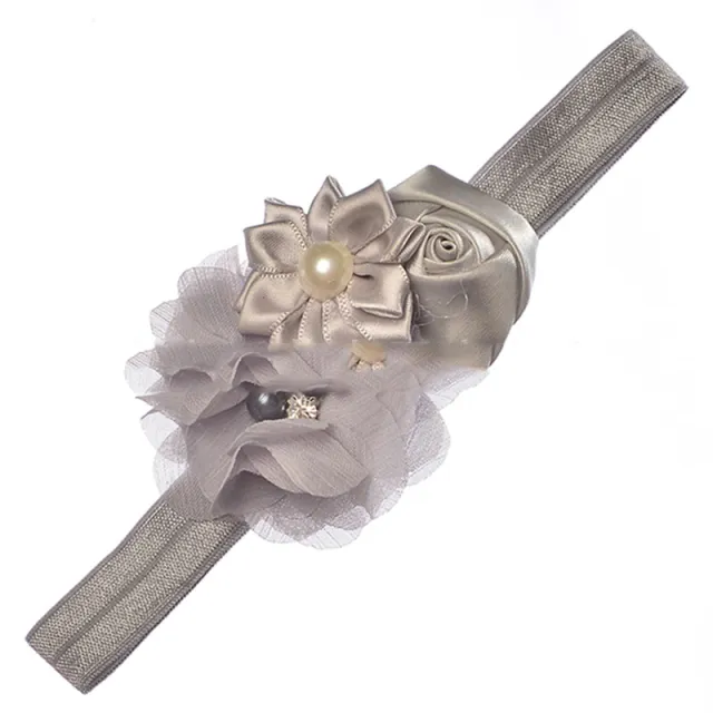 Pearl Chiffon Frayed Multi angle Flower Combo Hair Band European And American Baby Elastic Headband Gray - Shop at LoveMi