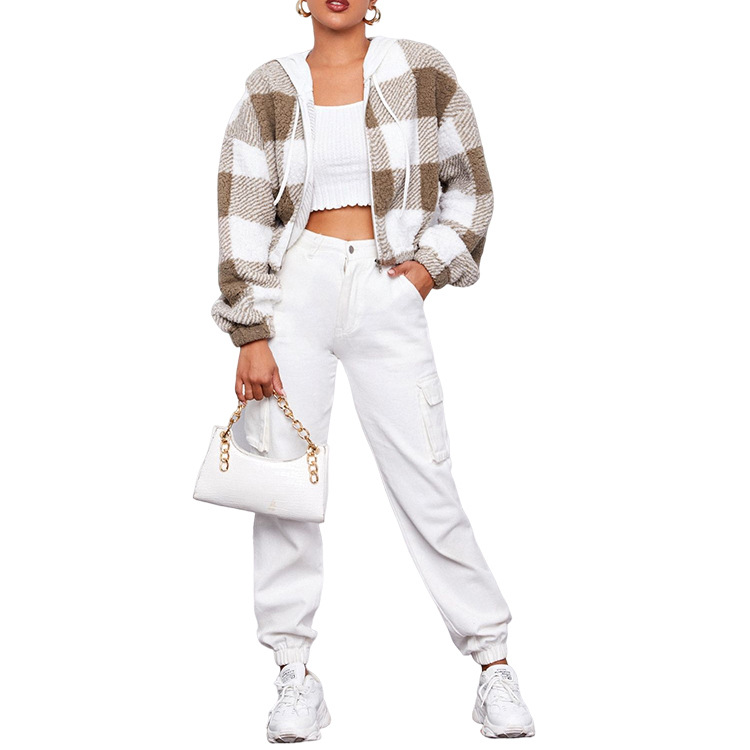 Women's Fashion Check Hooded Long Sleeve Short