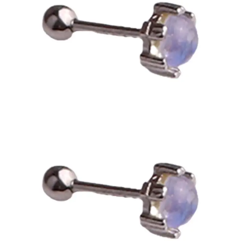 925 Silver Needle Moonstone Stud Earrings Women's New Simple