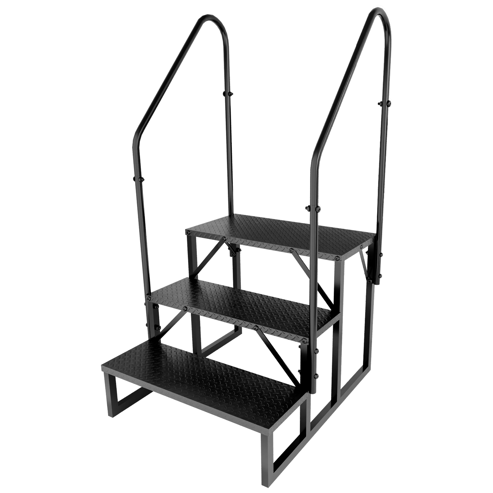 Motorhome Three Step Motorhome Pedals With Armrests-Heavy Duty Motorhome Stairs With Anti Slip Pedals-Detachable Camping Pedals For Spa Areas-Porches-Pets-Mobile Homes