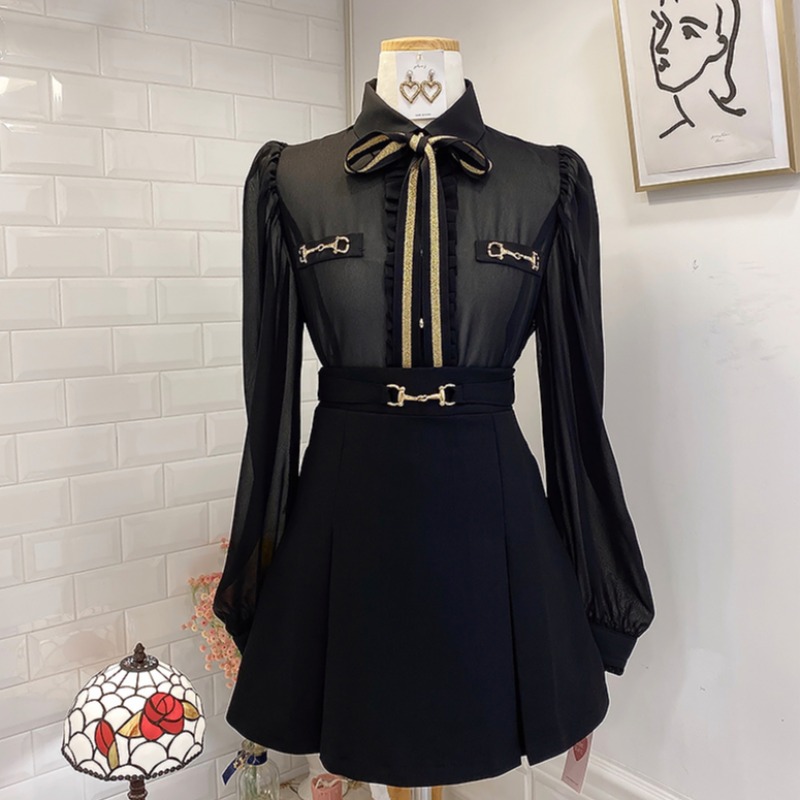Bow Tie Lace Chiffon Shirt Women's Early Autumn New Style