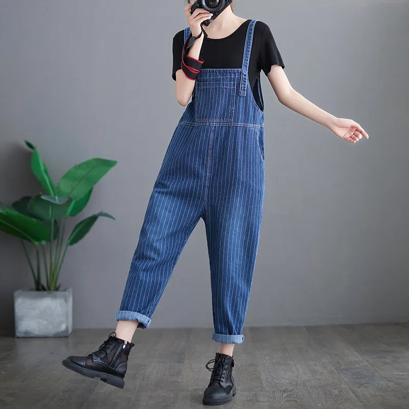 Women's Real Striped Denim Overalls