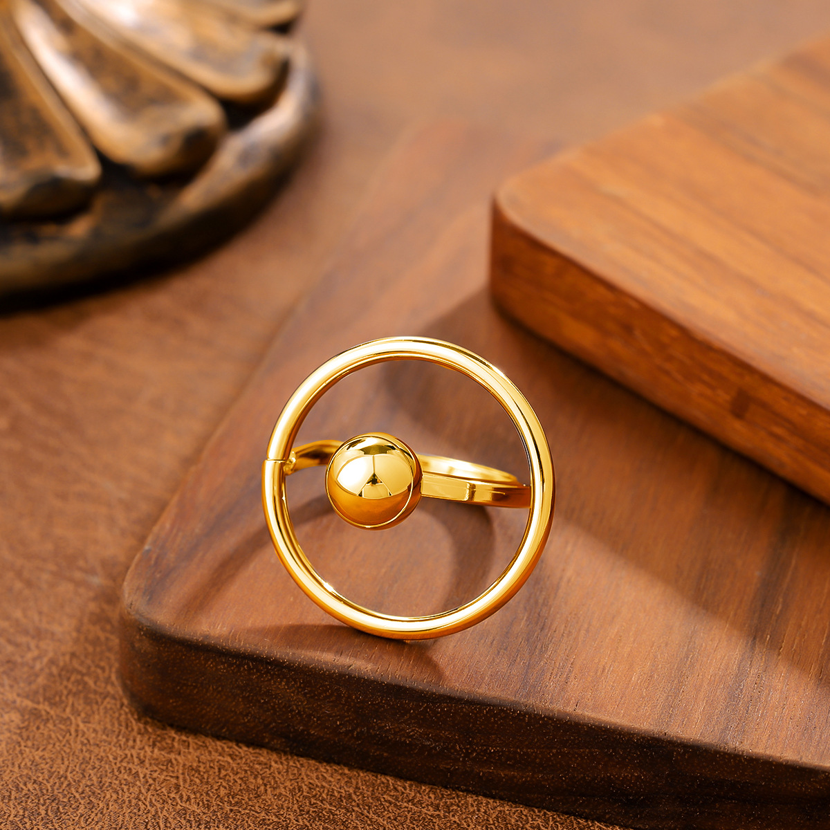 Style Geometric Ball Titanium Steel Ring For Women, Minimalist Design, 18K Gold Plated, Anti... thumbnail 5