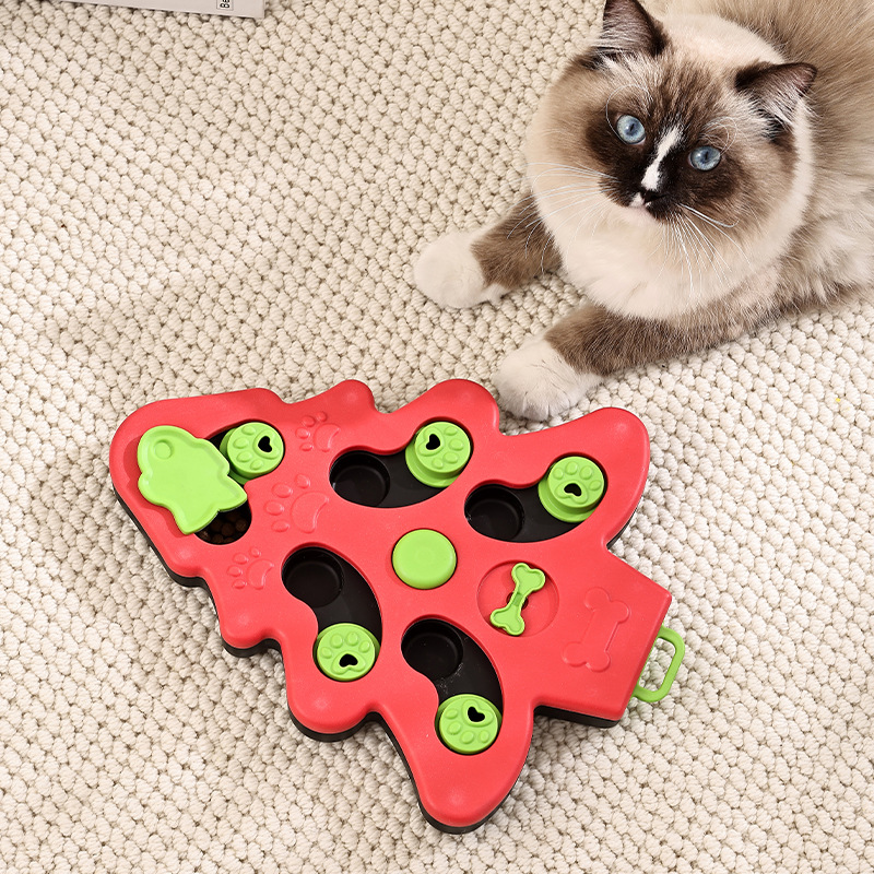 Christmas Tree Cat Puzzle Feeder Slow Feeder Bowl Interactive IQ Training Toy For Indoor Cats Boredom Relief Mental Stimulation Pet Cats Brain Training Game - Default