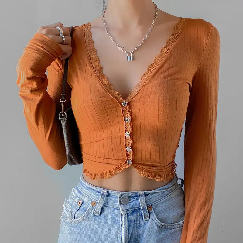 Fashion Personality Lace Stitching Slim Top