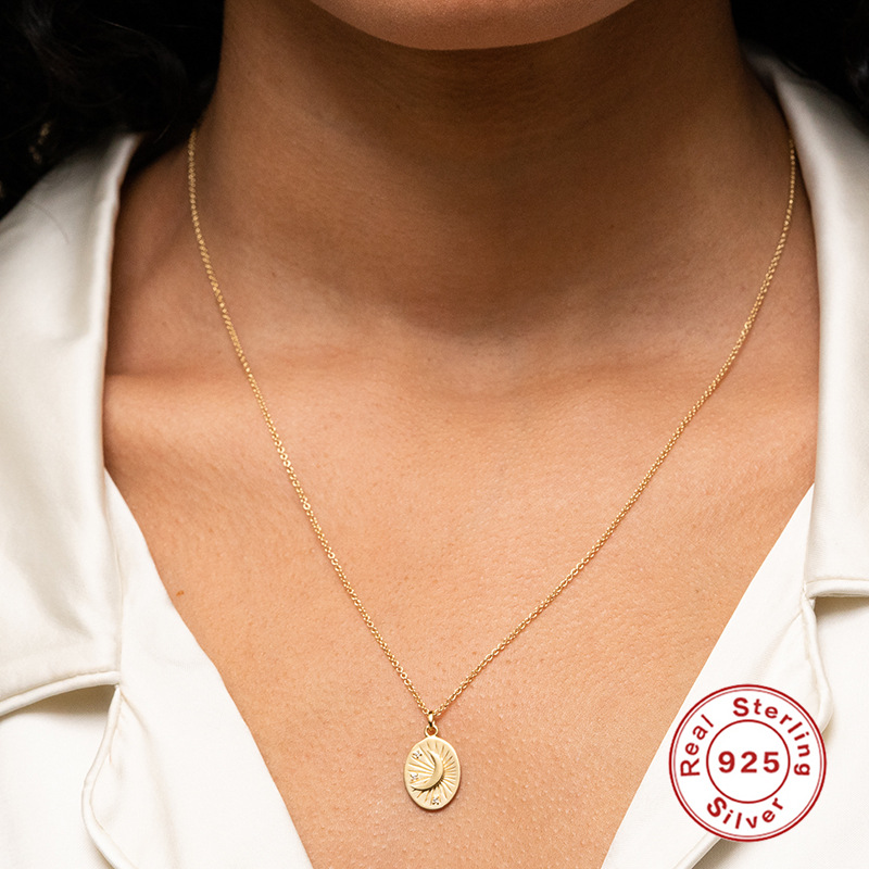 Women's Sterling Silver Astrolabe Moon Necklace (Gold)