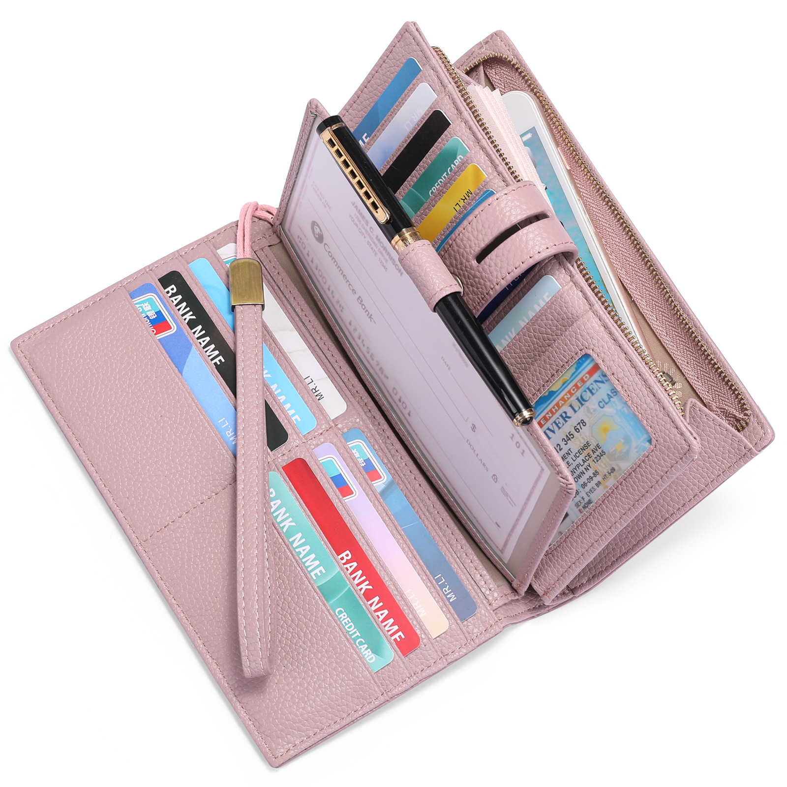 Head Layer Cowhide Long Multi Card Wallet Pink - Shop at LoveMi