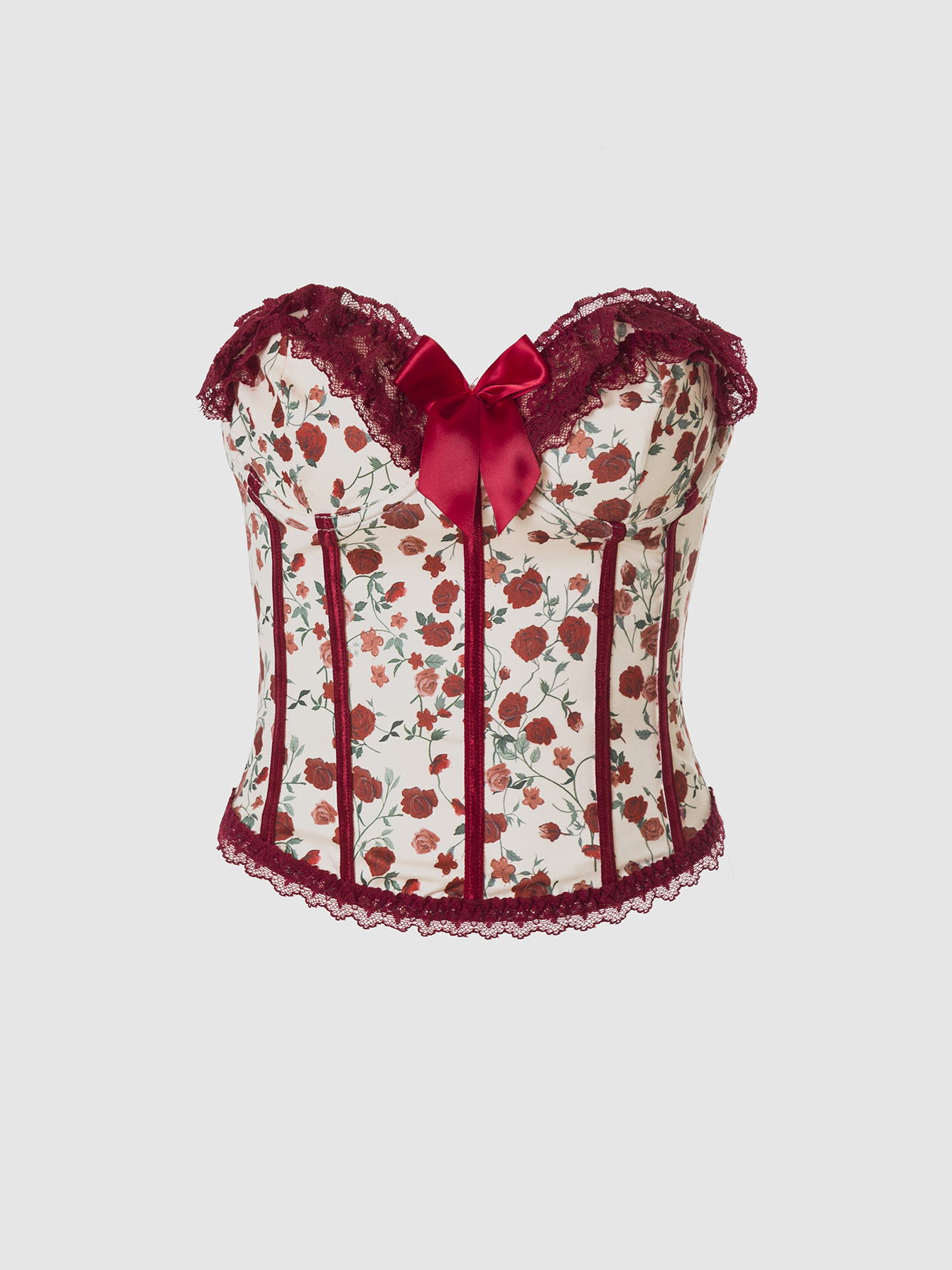 Retro Milk Silk Print Bouquet Waist Top