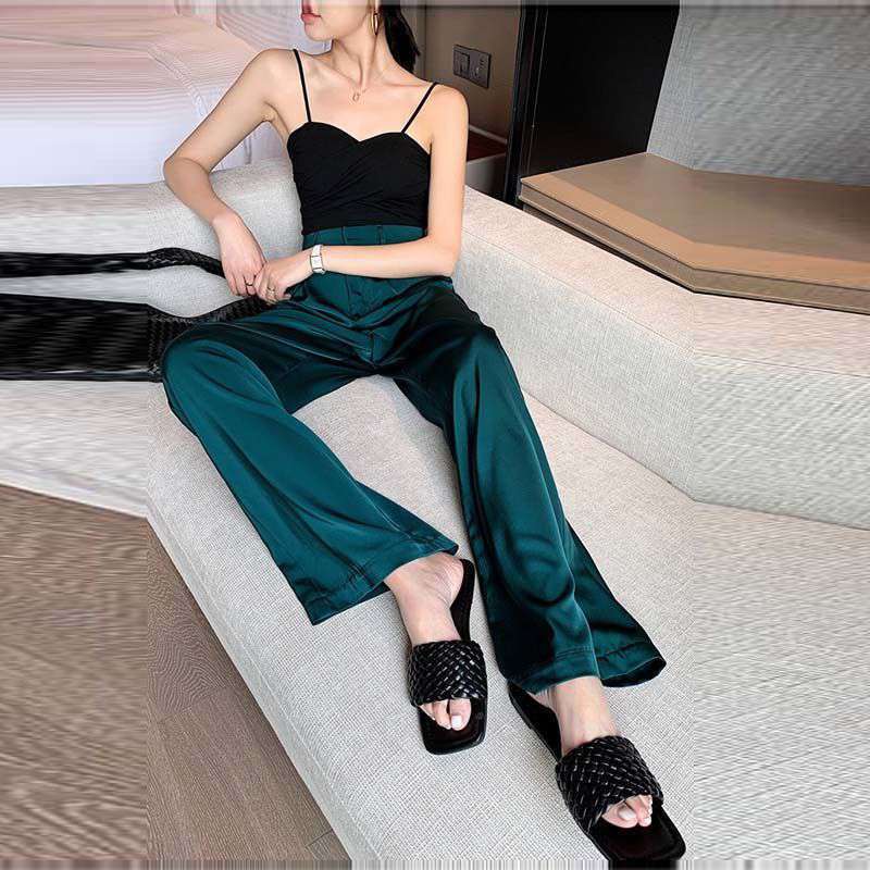Satin High-waisted Wide-leg Pants Women's Trousers Suit Straight Loose And Thin