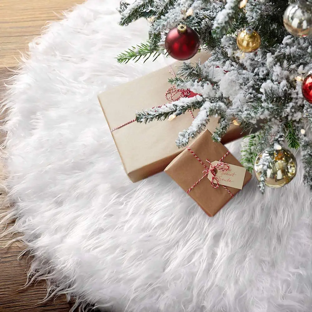 White Christmas Tree Skirt Plush Faux Fur Xmas Carpet