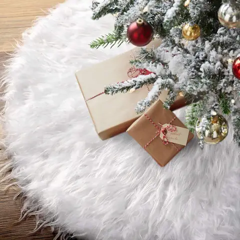 White Christmas Tree Skirt Plush Faux Fur Xmas Carpet