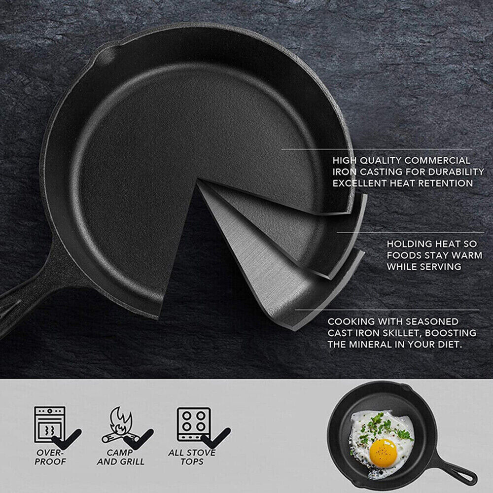Set of 3 cast iron non stick skillet griddle cooking pan