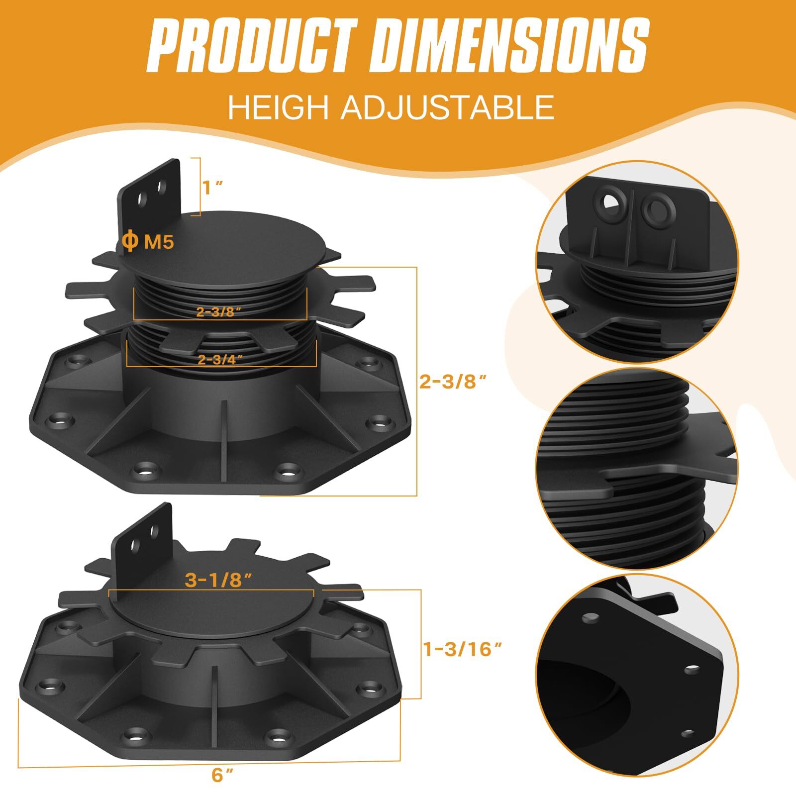 Pack Of 10 Adjustable Decking Pedestal Riser Foot Bearing Support 30mm-60mm