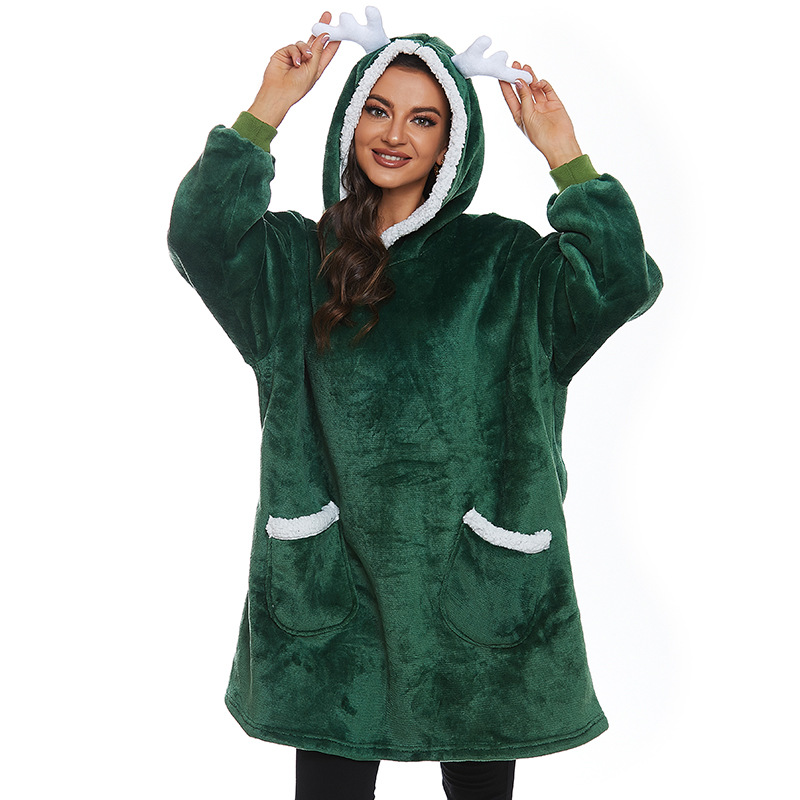 Cute Christmas Antlers Lazy Blanket Sweater Casual