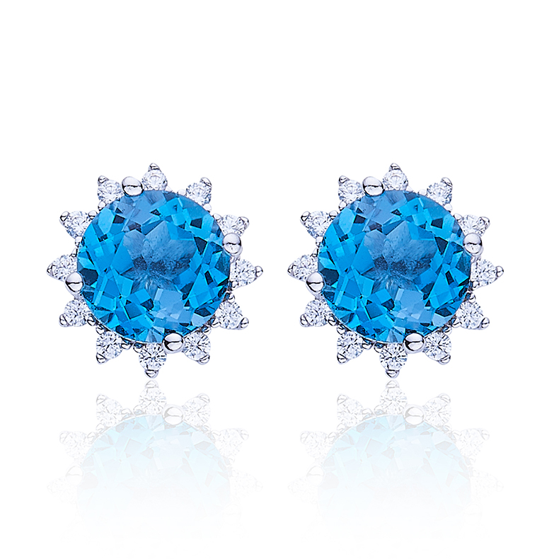 S925 Sterling Silver Starburst Stud Earrings, 6mm Natural Blue Crystal, Platinum Plated 1.6g, Sparkling Snowflake Earrings For Women, Fashion Jewelry Gift Box