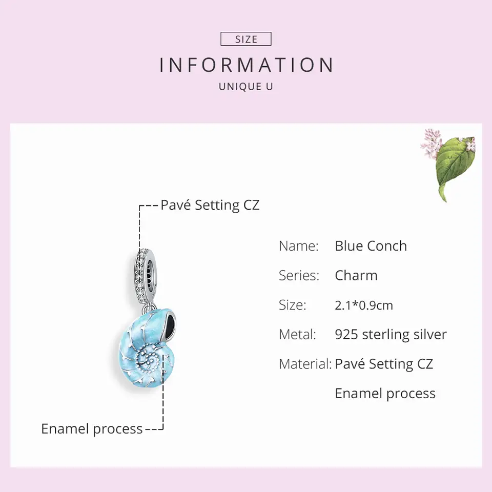 Romantic Ocean Elements Light Blue Conch S925 Silver Pendant
