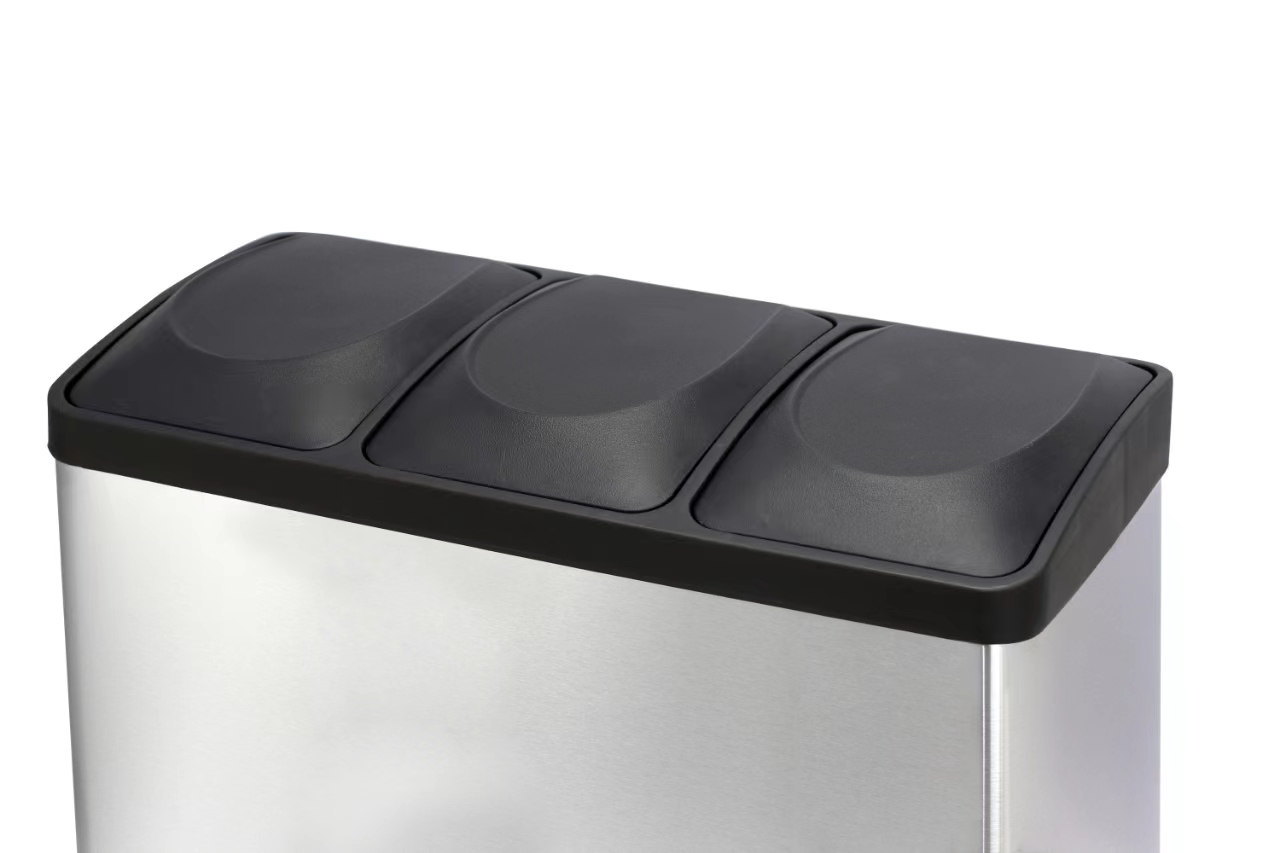 Rubbish Bin, Recycling For Kitchen, Stainless Triple Compartment Food Waste — image 3
