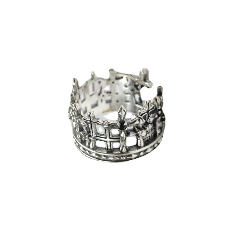 Title 4, S925 Sterling Silver Retro Black Ruby Crown Cro...