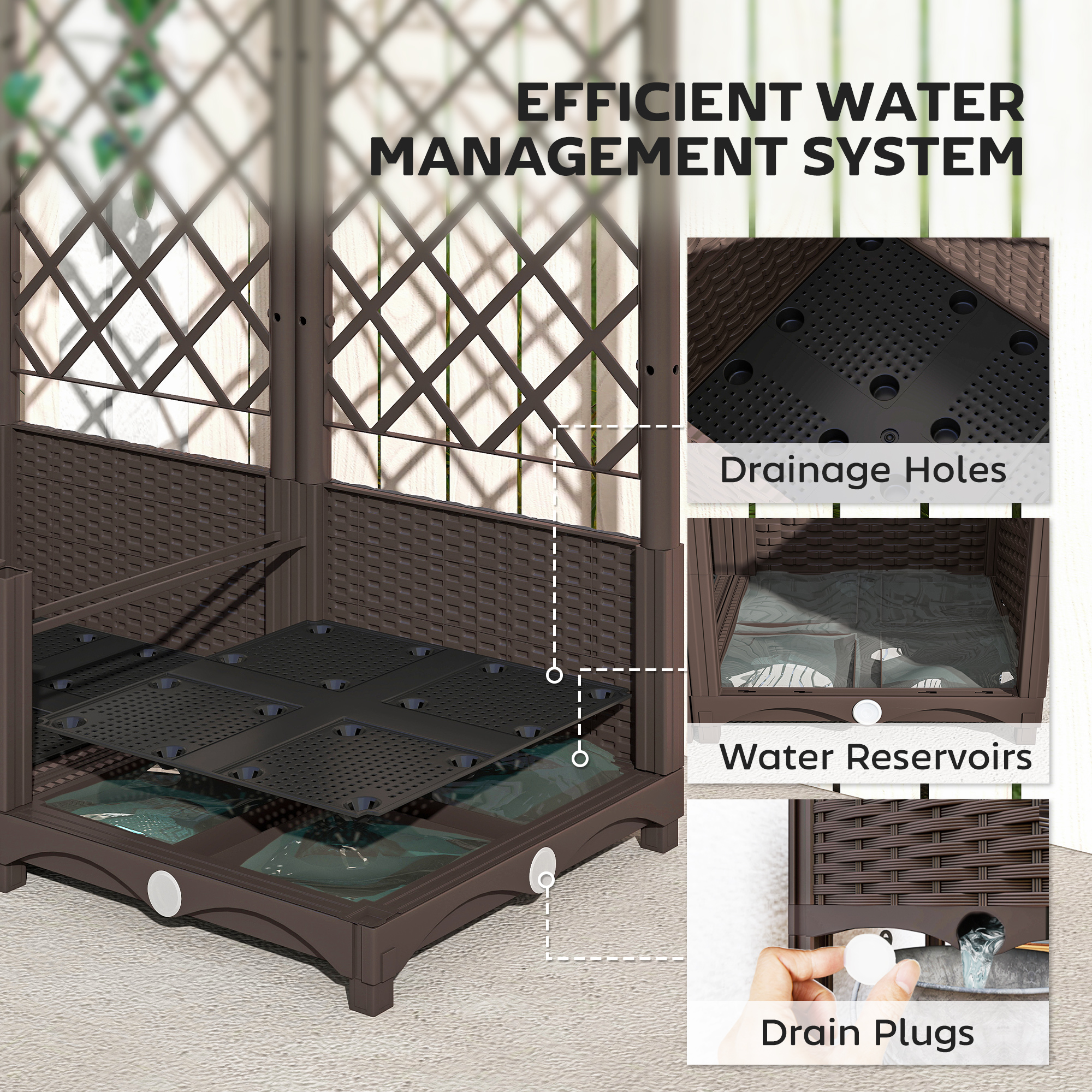 Elevated Garden Bed With Flower Rack, Plastic Planting Box, Equipped Drainage — image 7