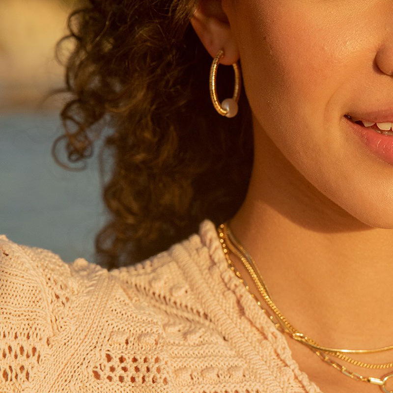 New Product Disc Pearl Copper Plating 18K Real Gold Earrings