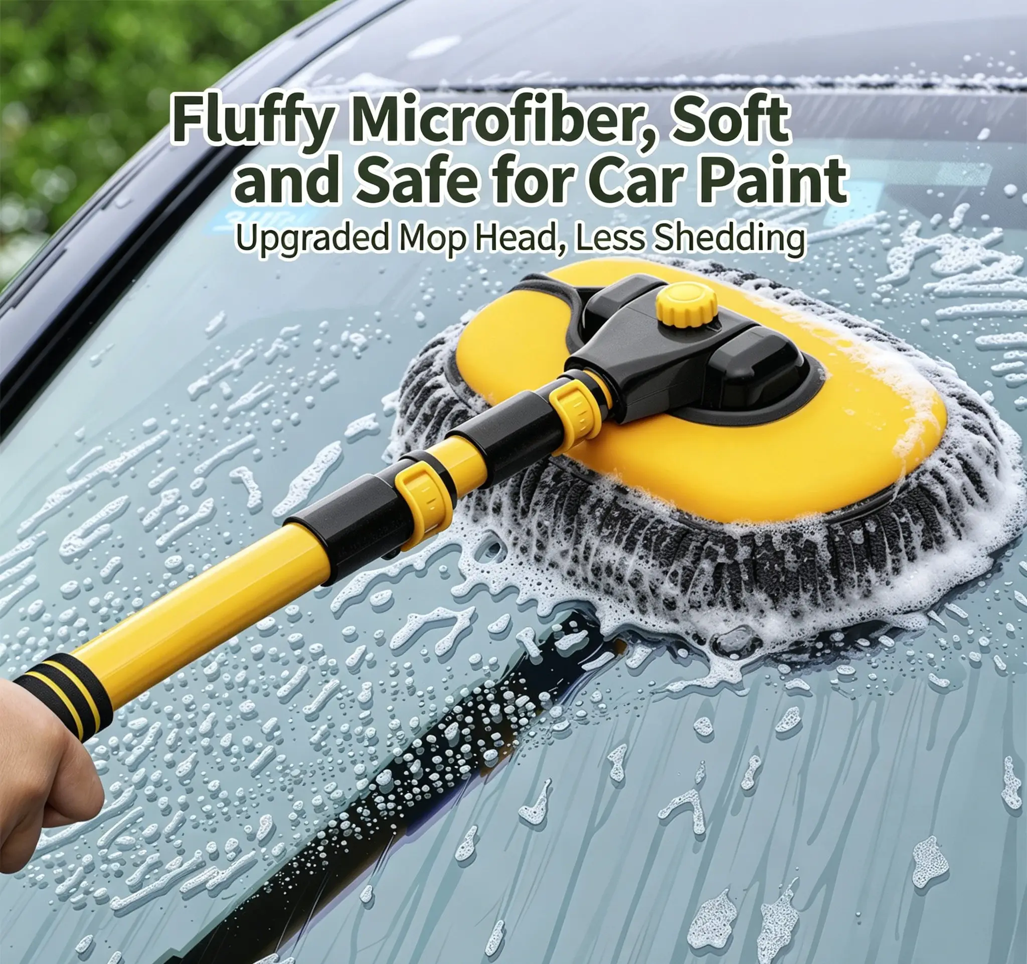 Telescopic Car Wash Mop, 3-Section Extendable Chenille Soft Bristle Cleaning Brush For Vehicle Washing
