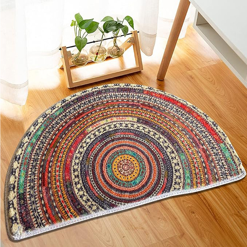 Bohemian Vintage Semi Circular Carpet, Half Round Door Mat,Semi Circle Bathroom Floor Rug,Mandala Boho Bohemian Non-Slip Welcome Entrance Way Absorbent Bath Mat — foto 3