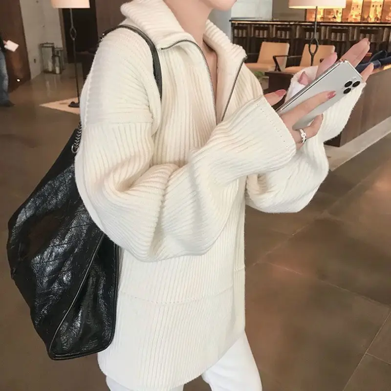 Women's Knitted Wide-leg Pants Autumn And Winter White Thick Outer Wear High Waist Straight Loose