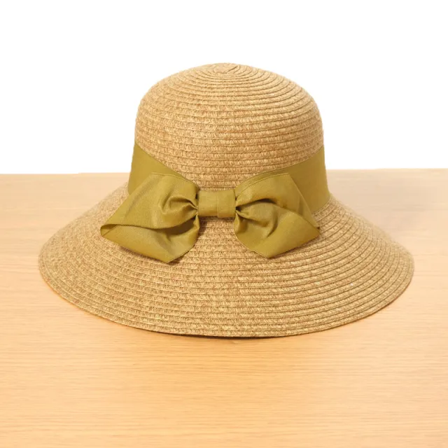 Foldable Bow Shading Beach Sun Protection Straw Hat Dark Green - Shop at LoveMi