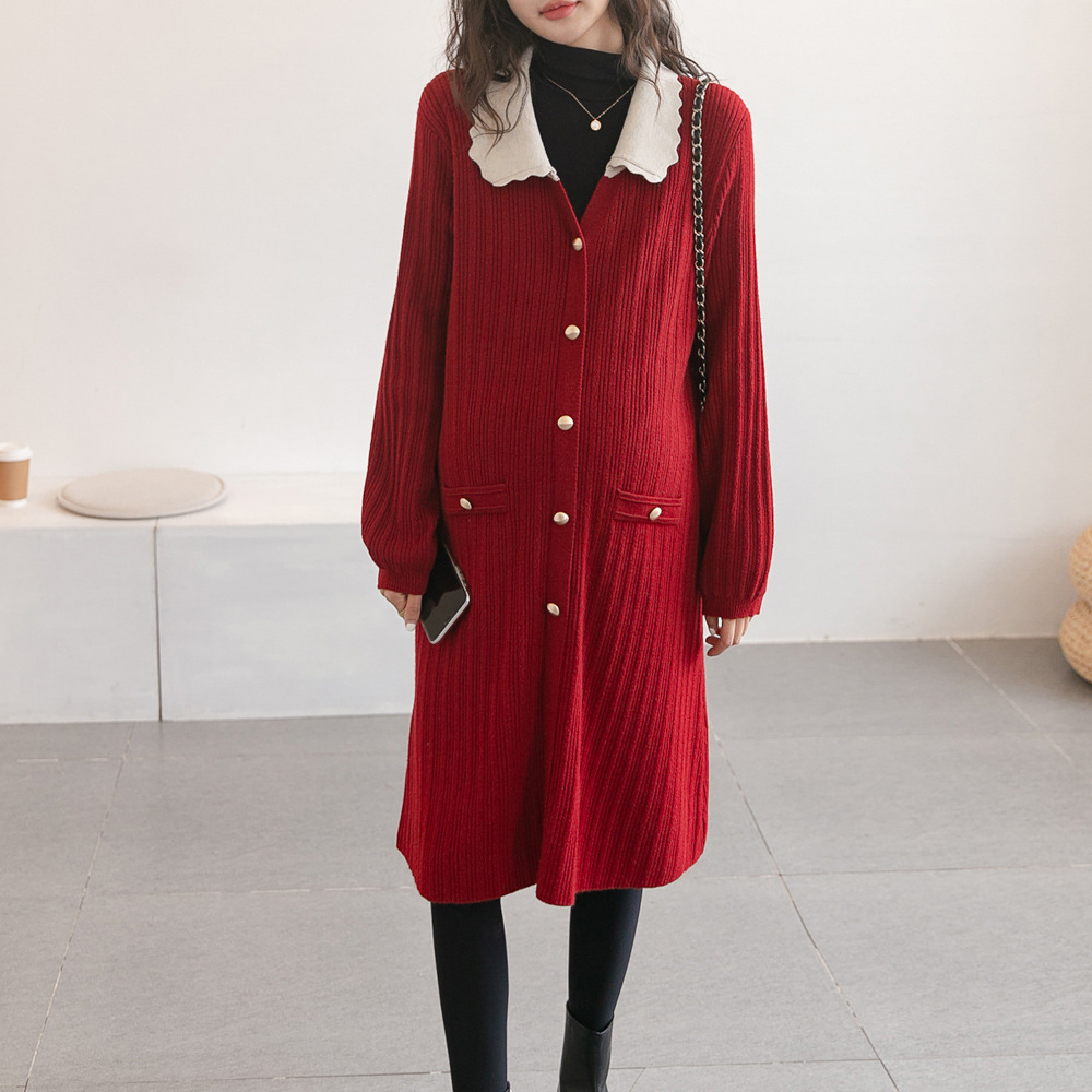 Western-style Age-reducing Lapel Sweater Skirt Elastic Mid-length Knitted Dress Cardigan