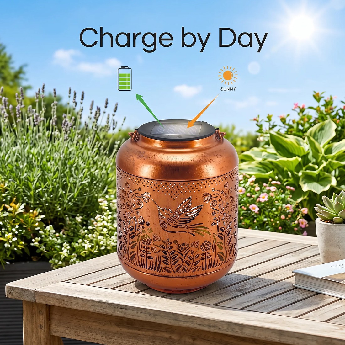 Hummingbird Metal Solar Lantern Hanging Light LED Outdoor