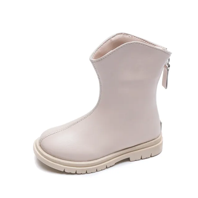 Autumn And Winter Girls Korean Casual Plus Velvet Warm Leather Boots Beige - Shop at LoveMi