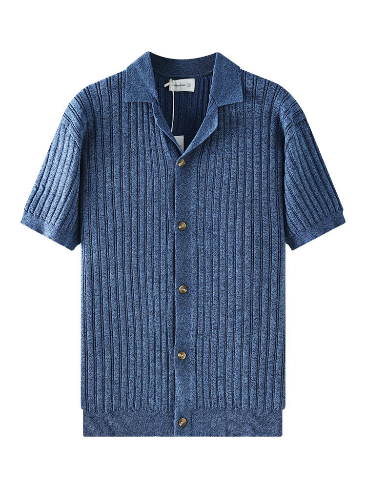 Old Money Style Men's Lapel Ice Silk POLO Knit Cardigan, Light Luxury Textured Loose Casual Men's Short-Sleeve Top