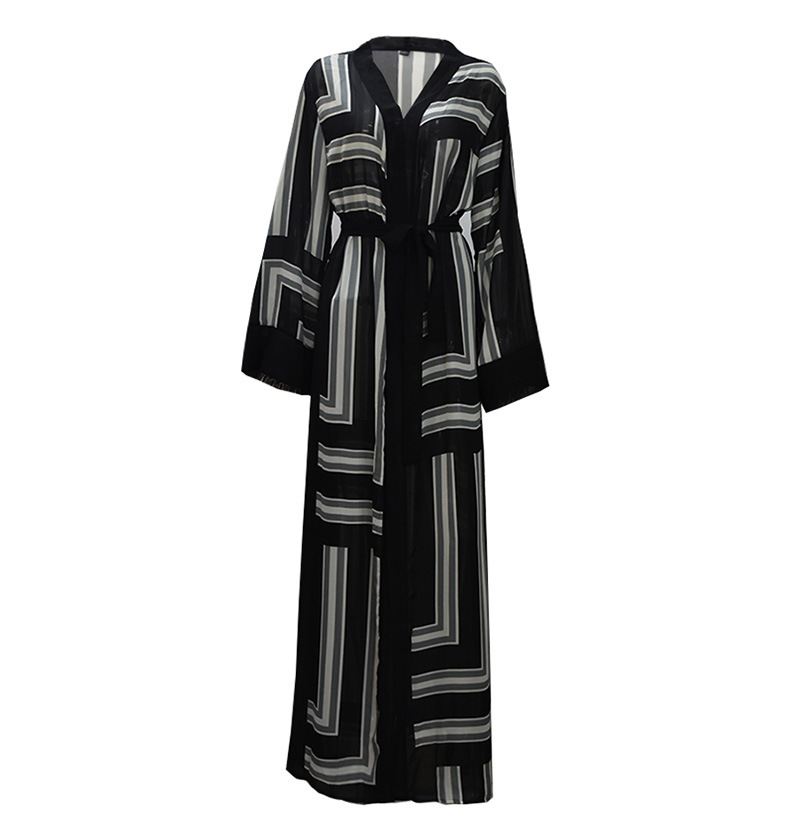 Title 8, Muslim Stripe Loose Lace Cardigan Robe Female. ...