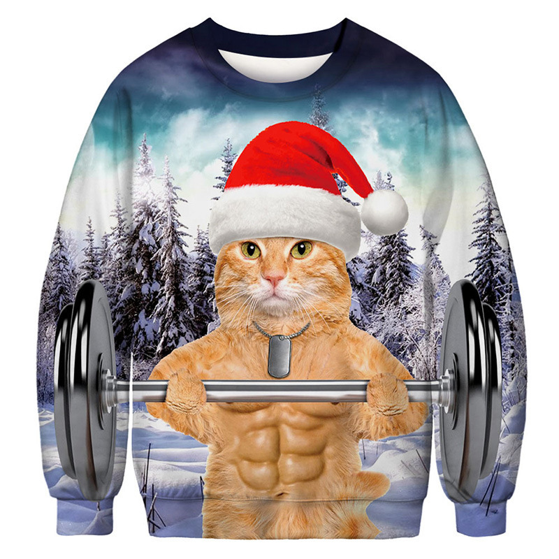 Santa Claus Christmas 3D Printed Long Sleeve Round Neck Loose Sweatshirt