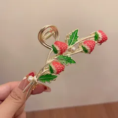 Female Simple And Cute Strawberry Hairpin Metal Clip - Red - View 1