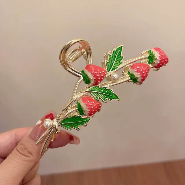 Female Simple And Cute Strawberry Hairpin Metal Clip Red - Shop at LoveMi