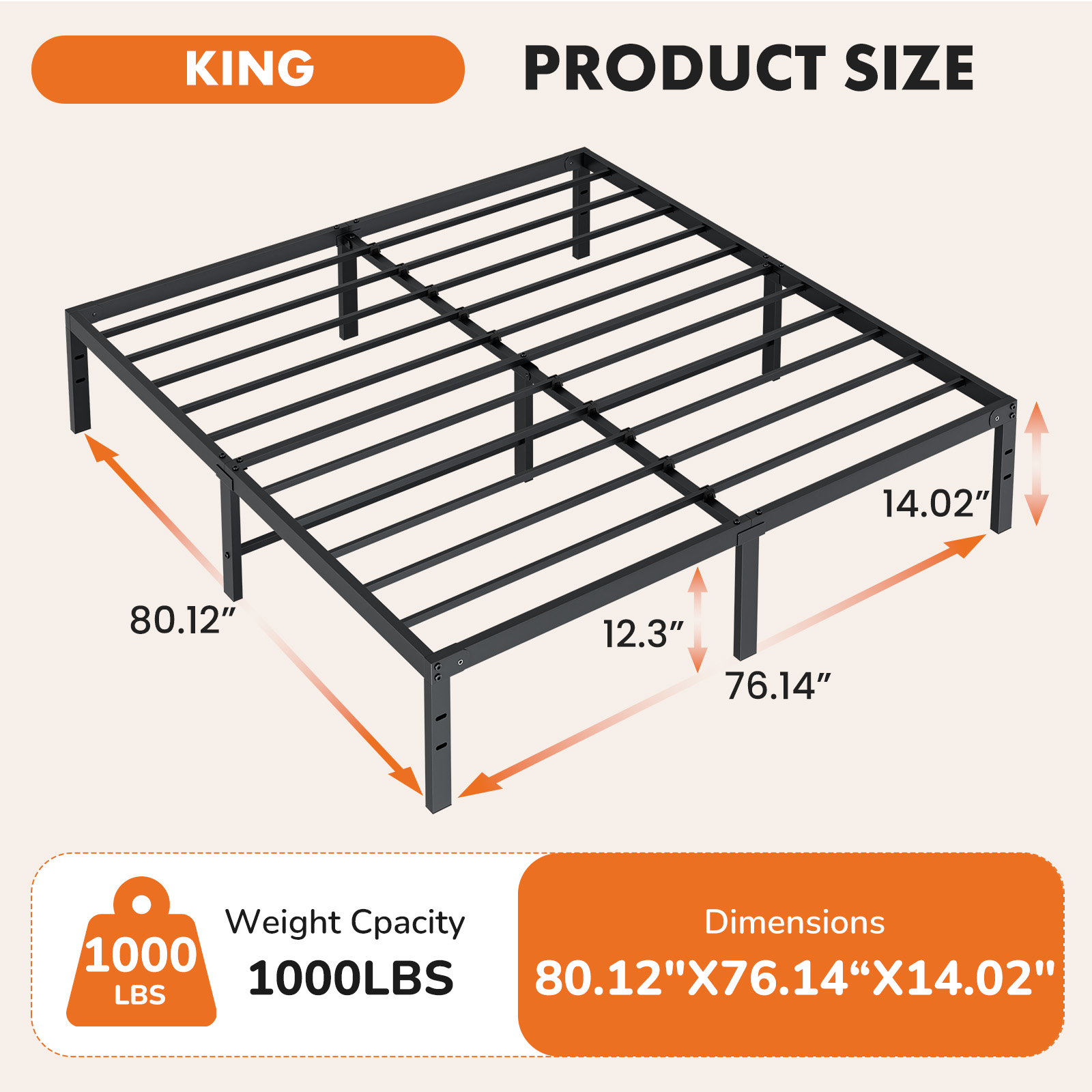 14IN Metal Bed Frame, Under Bed Storage image 2
