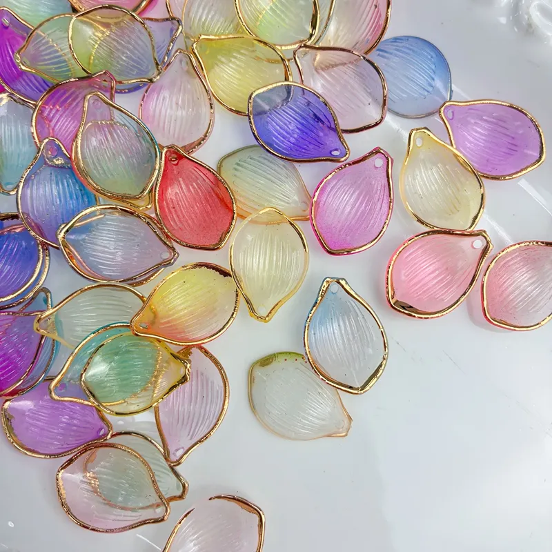 Two-Tone Translucent Acrylic Leaf Charms, Gold-Trimmed Veined