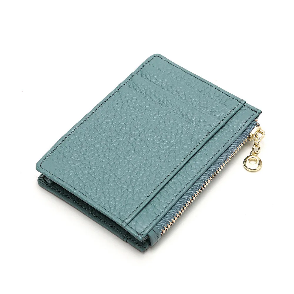 Leather Small Wallet Ladies Zipper Coin Purse - Blue