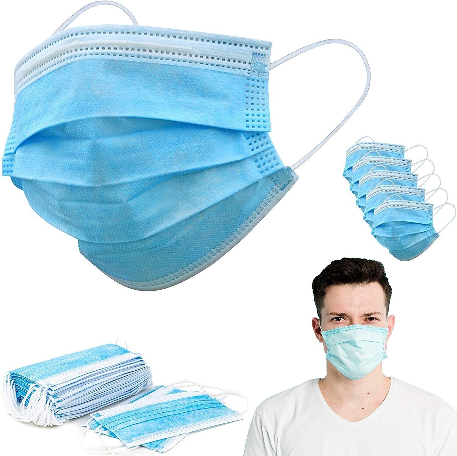 Blue disposable face masks, 3 ply, USPS First Class Package, 2 Day Handling, 2-5 Day Shipping. Face masks, masks disposable, 3 layer protection blue disposable face masks non medical surgical disposable 3ply earloop mouth cover for adult & teenager. 100 P