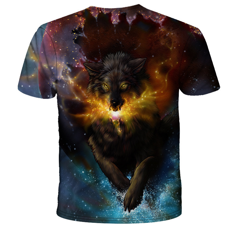 Title 4, Heren T-shirt met 3D Starry Wolf-print en korte...