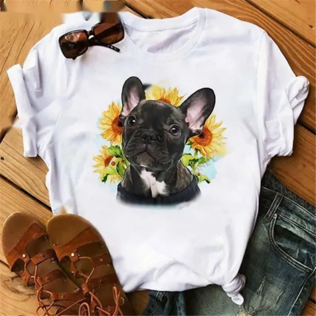 Fashionable Bulldog Cartoon Print Ladies T shirt Picture11 - Shop at LoveMi
