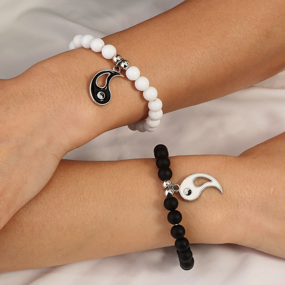 Volcanic Stone Couple Black And White Oil Drop Bracelet