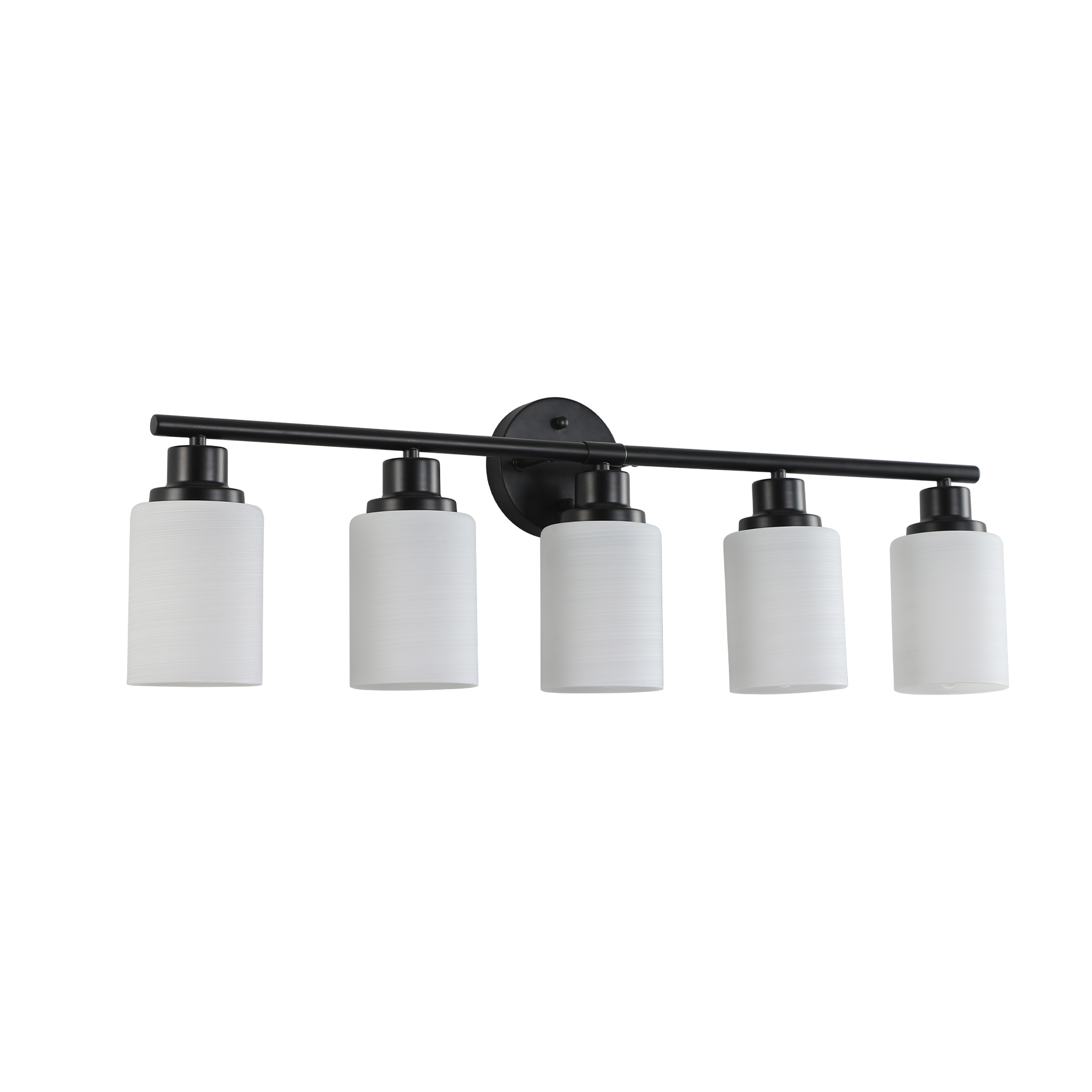 31 Modern 5-Light Vanity Bathroom Mirror Light, Frosted White Glass With Black Iron Frame, Contemporary Wall Sconce For Bedroom, Bathroom, And Dressing Room Bulb Not Included_voghion.com