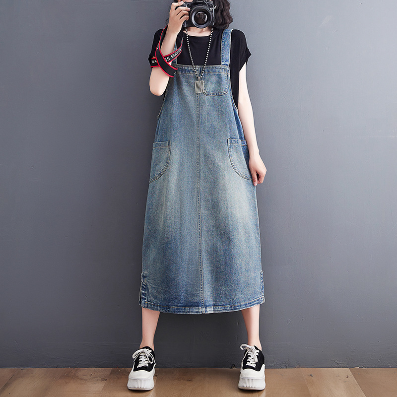 Women's Real Denim Stitching Suspender Skirt