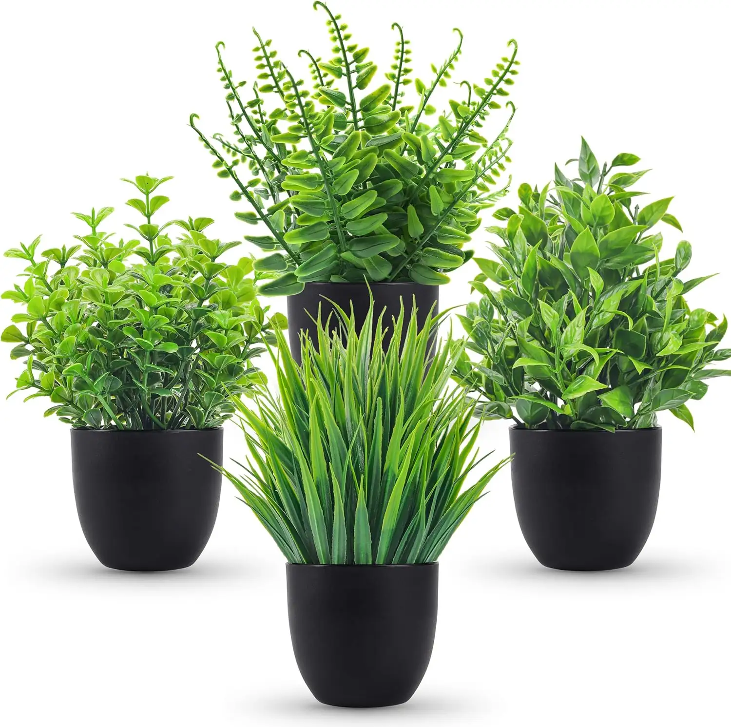 4 Pack Small Fake Plants In Black