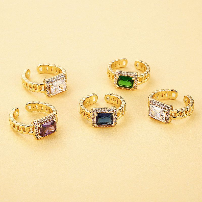 Chain-shaped Copper Micro-inlaid Zircon Ring Women