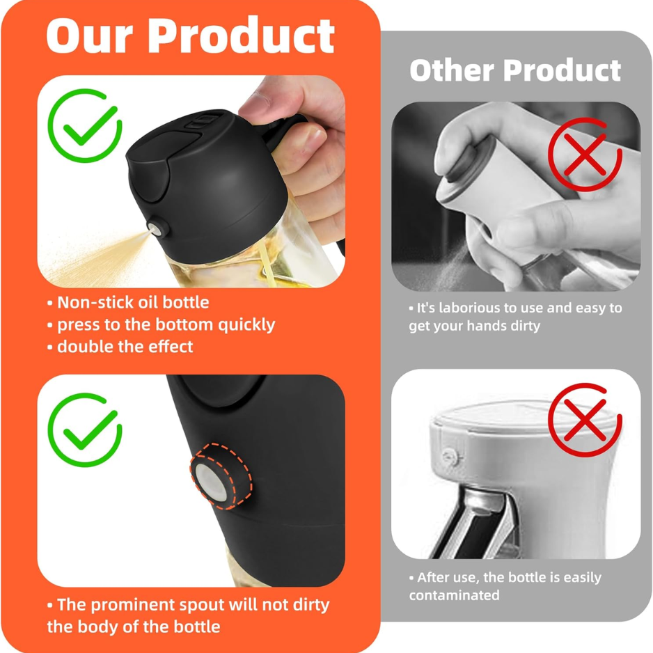 2-in-1 Glass Olive Oil Sprayer & Dispenser 16oz 470ml - Black Cooking Bottle For Air Fryer — foto 4