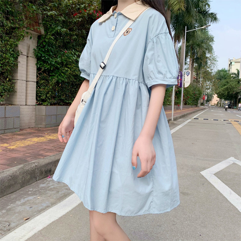 Summer New Style Polo Collar Loose Short-sleeved Skirt
